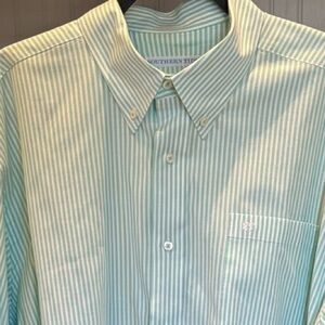 Southern Tide Mint Green and White Charleston Granby Long Sleeve Sport Shirt